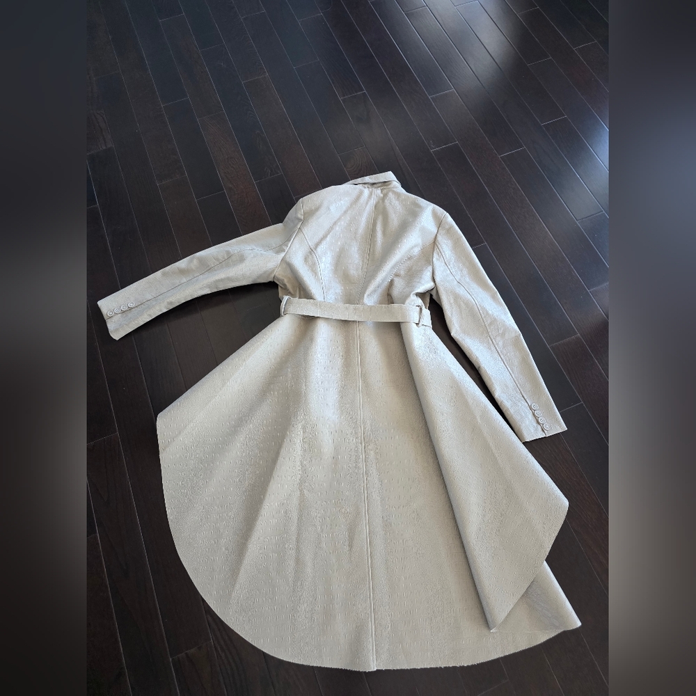 faux leather Beige Women's Trench Coat - Picture 9 of 9